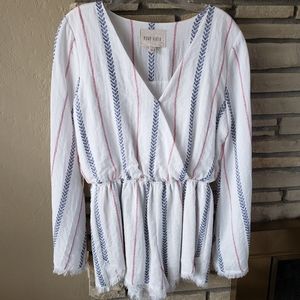 Long Sleeve Faux Linen Romper